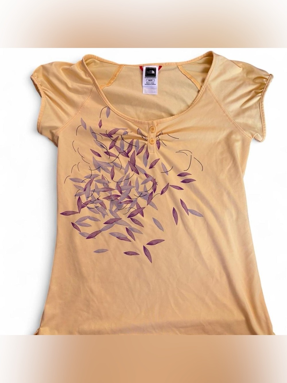 Y2K 2005 The North Face Vapor Wick
Leaf Graphic Cap Sleeve Top WOMENS XS
